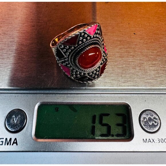 Vintage Moroccan 925 Silver Carnelian Statement Ring Size 9.5 Boho Artisan - Picture 10 of 11